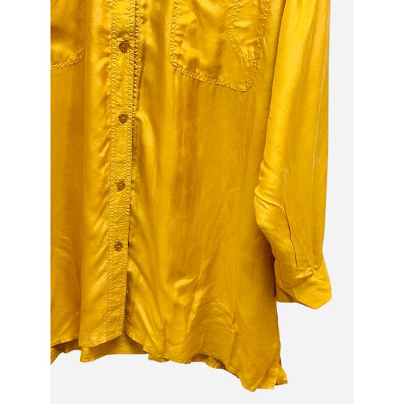 Details Express Vintage Silk Blouse Plus Size 24 Mustard Yellow Button Down - Picture 6 of 8